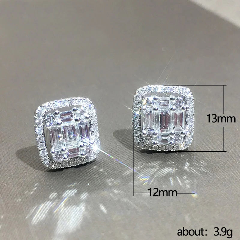 Huitan Geometric Shaped Cubic Zirconia Stud Earrings Women Daily Wear Wedding Party-losil
