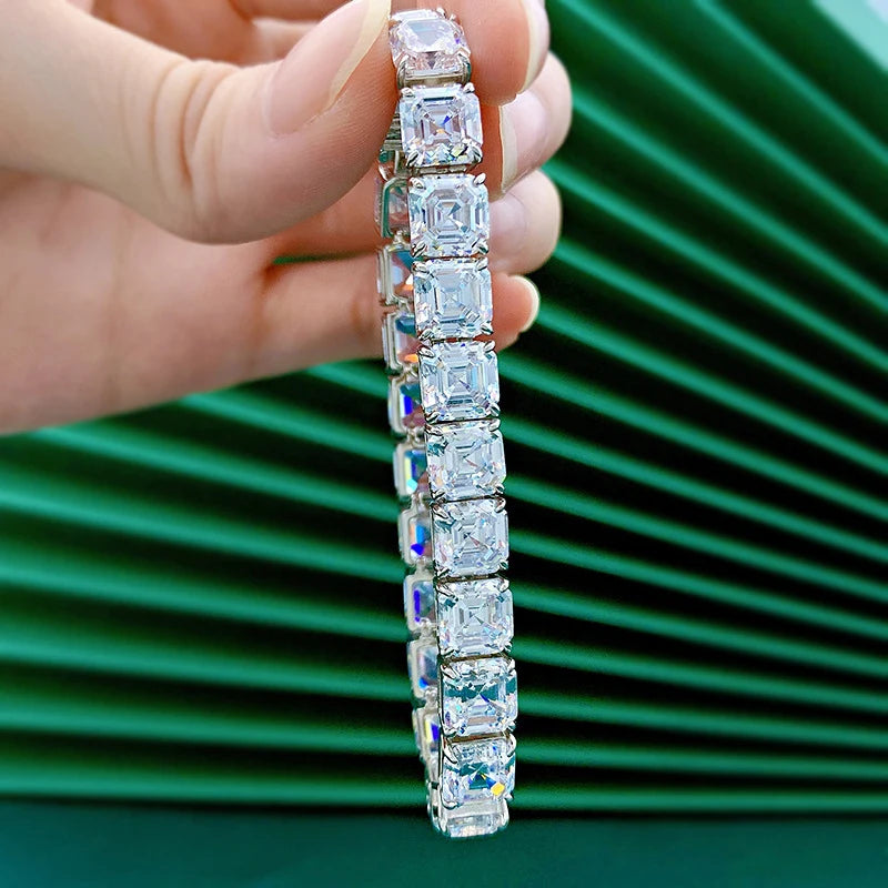 OEVAS 100% 925 Sterling Silver 7*7mm Square High Carbon Diamond Pagoda Bracelet-losil