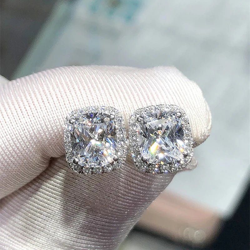 Huitan Classic Cushion Shape Stud Earrings with Brilliant Cubic Zirconia Stone Wedding-losil