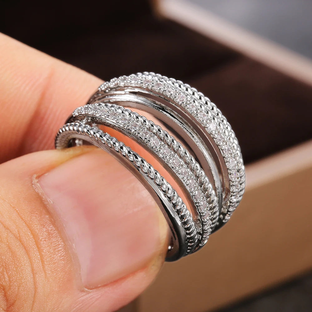 Huitan Luxury Cross Bridal Marriage Rings Special-interested Dazzling Crystal CZ Stone Simple-losil
