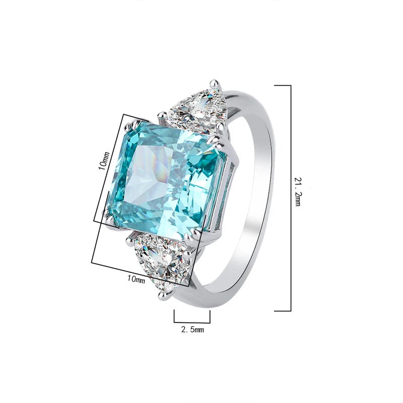 OEVAS 100% 925 Sterling Silver 10*10mm Mint Green High Carbon Diamond Rings-losil