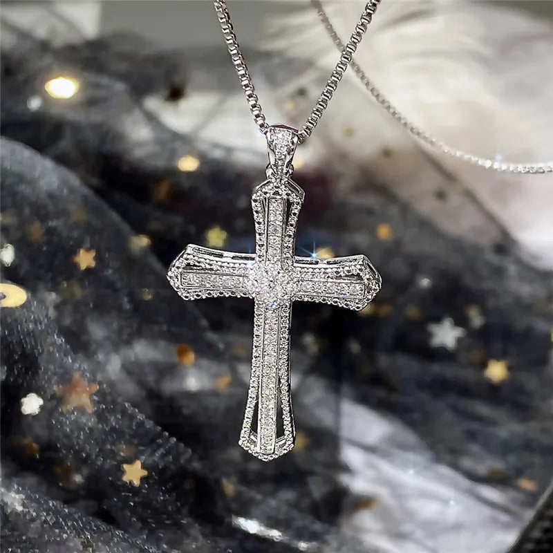 Huitan Hip Hop Cross Necklace for Women with Dazzling CZ Stone Luxury-losil