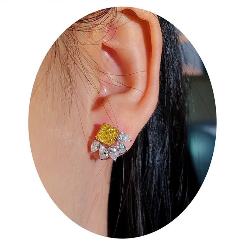 Huitan Fashion Small Fresh Stud Earrings for Women with Yellow/White Cubic Zirconia-losil