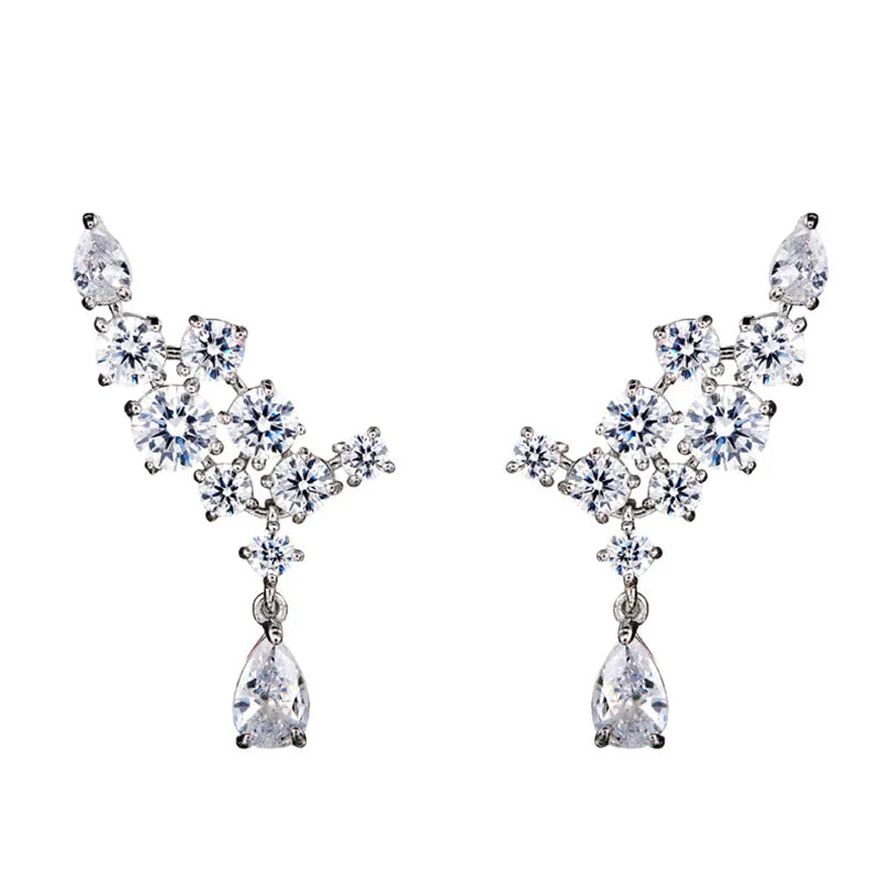 Huitan High-quality Silver Color Dangle Earrings for Women Aesthetic Wedding Accessories Lady's-losil