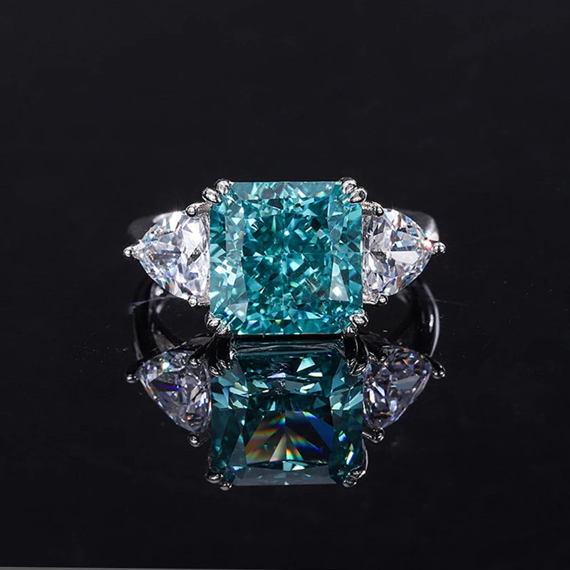 OEVAS 100% 925 Sterling Silver 10*10mm Mint Green High Carbon Diamond Rings-losil