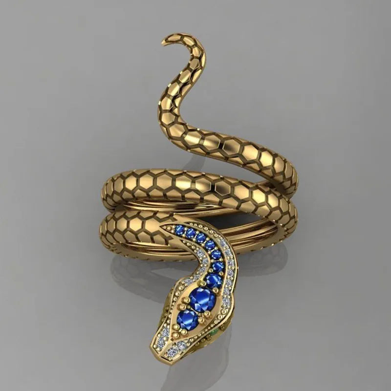 Huitan New Punk Coiled Snake Rings for Women Multicolor CZ Stones Dance-losil