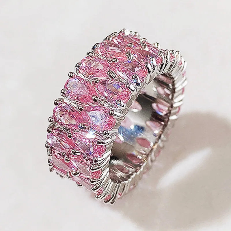 Huitan Fashion Eternity Promise Rings Women Colorful Cubic Zircon Stylish Female Accessories-losil