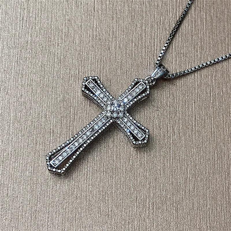 Huitan Hip Hop Cross Necklace for Women with Dazzling CZ Stone Luxury-losil