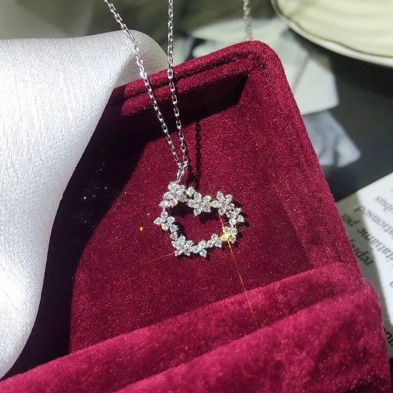 Huitan Creative Design Heart Pendant Necklace Silver Color Crystal Cubic Zircon Stone-losil