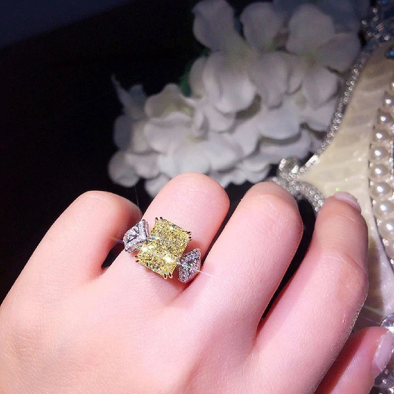 Huitan Square Bright Yellow Cubic Zirconia Ring Women for Engagement Wedding Party-losil