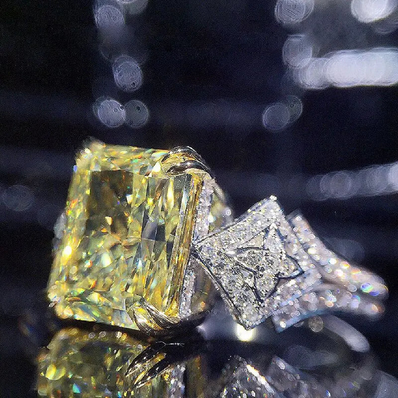 Huitan Square Bright Yellow Cubic Zirconia Ring Women for Engagement Wedding Party-losil