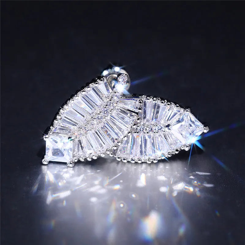 Huitan Fashion Leaves Stud Earrings with Shiny CZ Stone Creative Design Ear-losil