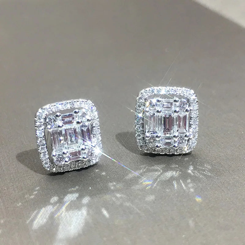 Huitan Geometric Shaped Cubic Zirconia Stud Earrings Women Daily Wear Wedding Party-losil
