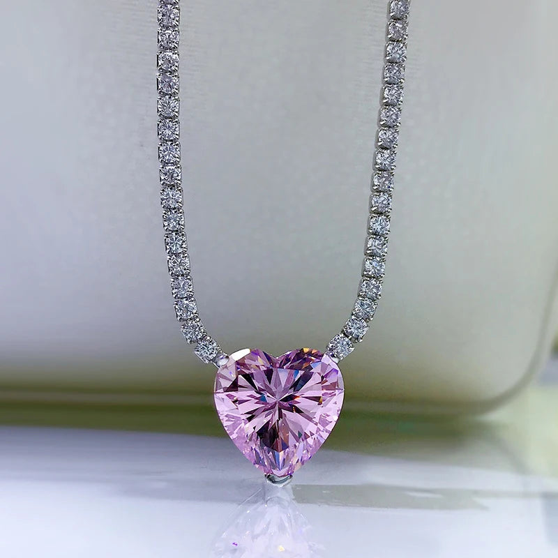 OEVAS 100% 925 Sterling Silver Heart High Carbon Diamond Pendant Necklace For-losil