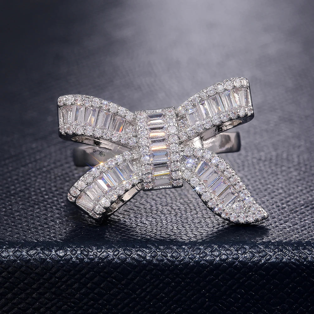 Huitan Luxury Bowknot Shape Women Rings for Party Female Stylish Accessories High-losil