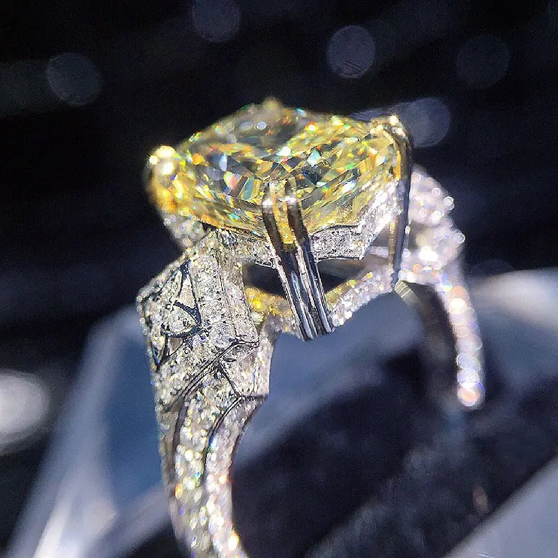 Huitan Square Bright Yellow Cubic Zirconia Ring Women for Engagement Wedding Party-losil