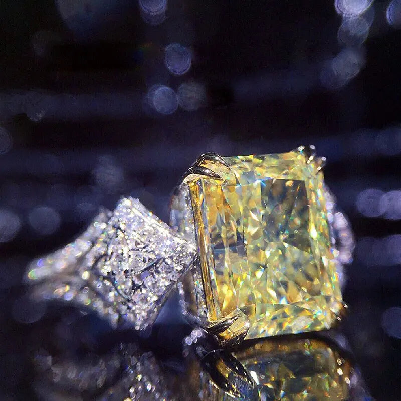 Huitan Square Bright Yellow Cubic Zirconia Ring Women for Engagement Wedding Party-losil