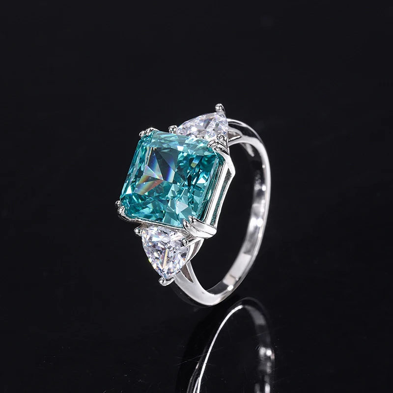 OEVAS 100% 925 Sterling Silver 10*10mm Mint Green High Carbon Diamond Rings-losil