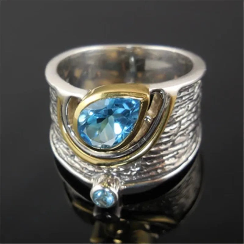 Huitan Drop Shipping Ethnic Women Rings Personality Design with Water Drop Stone-losil