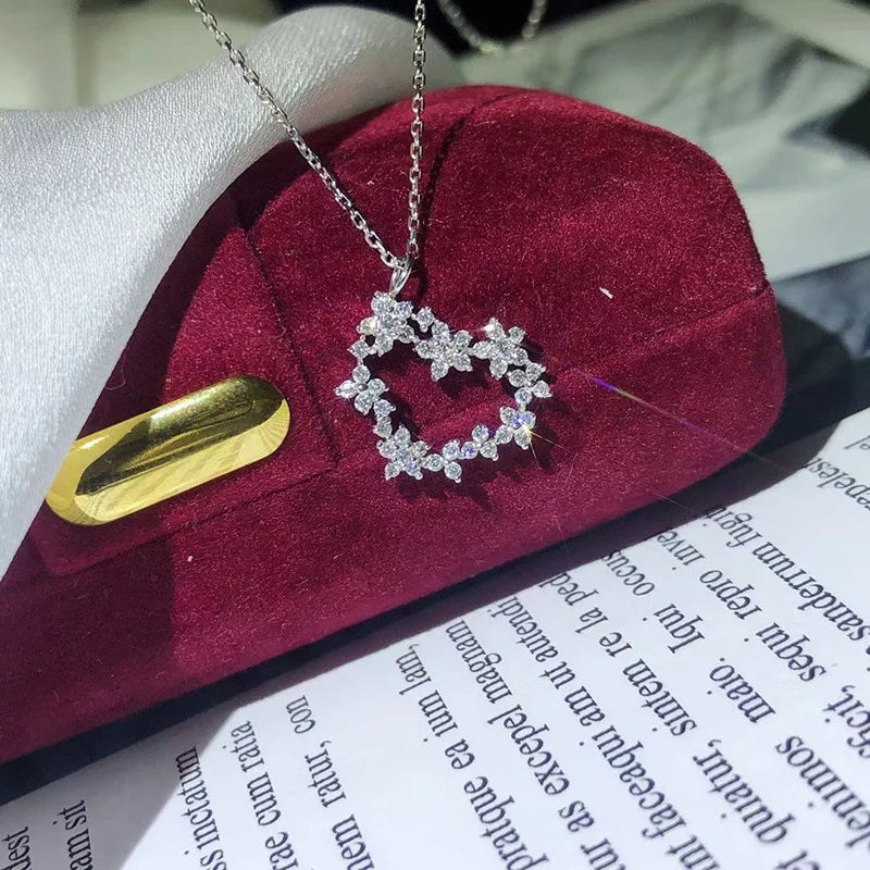 Huitan Creative Design Heart Pendant Necklace Silver Color Crystal Cubic Zircon Stone-losil