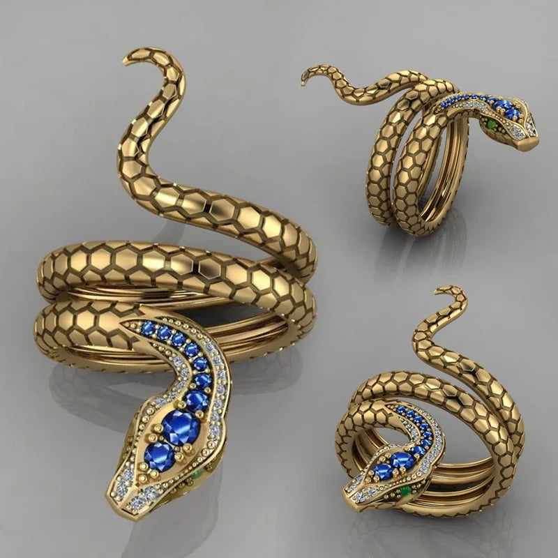 Huitan New Punk Coiled Snake Rings for Women Multicolor CZ Stones Dance-losil