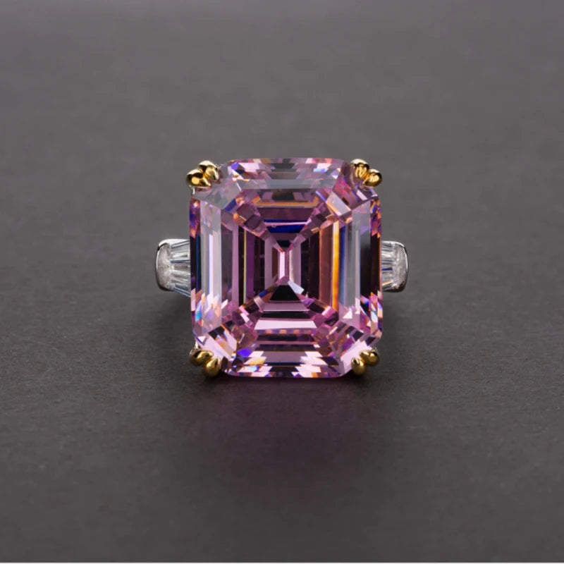 OEVAS 100% S925 Sterling Silver Luxury Square Pink Yellow White High Carbon-losil