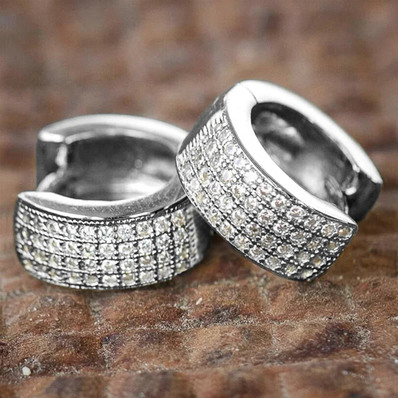 Huitan Small Round Hoop Earrings for Men/Women Shiny White Zirconia Simple Stylish-losil