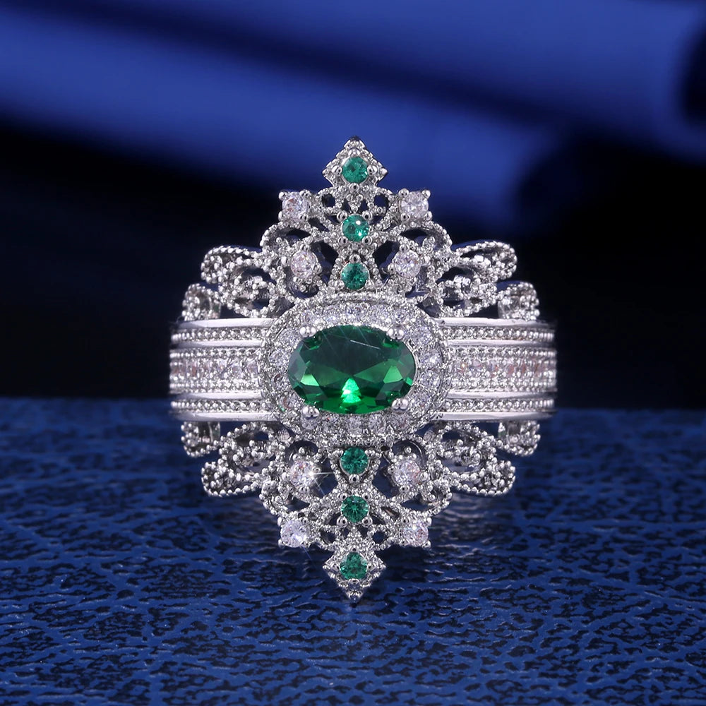 Huitan Ancient Egypt Luxury Crown Shaped Party Rings For Women Hyperbole Jewelry-losil