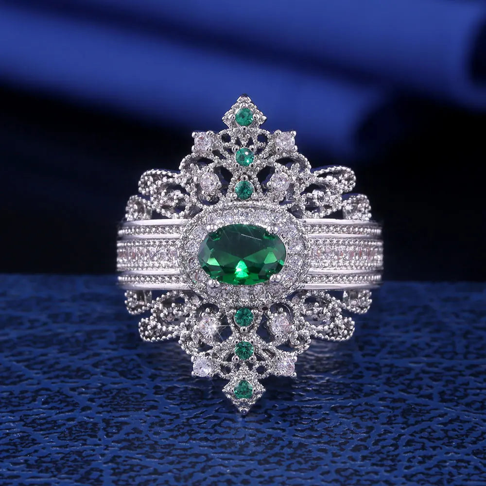 Huitan Ancient Egypt Luxury Crown Shaped Party Rings For Women Hyperbole Jewelry-losil