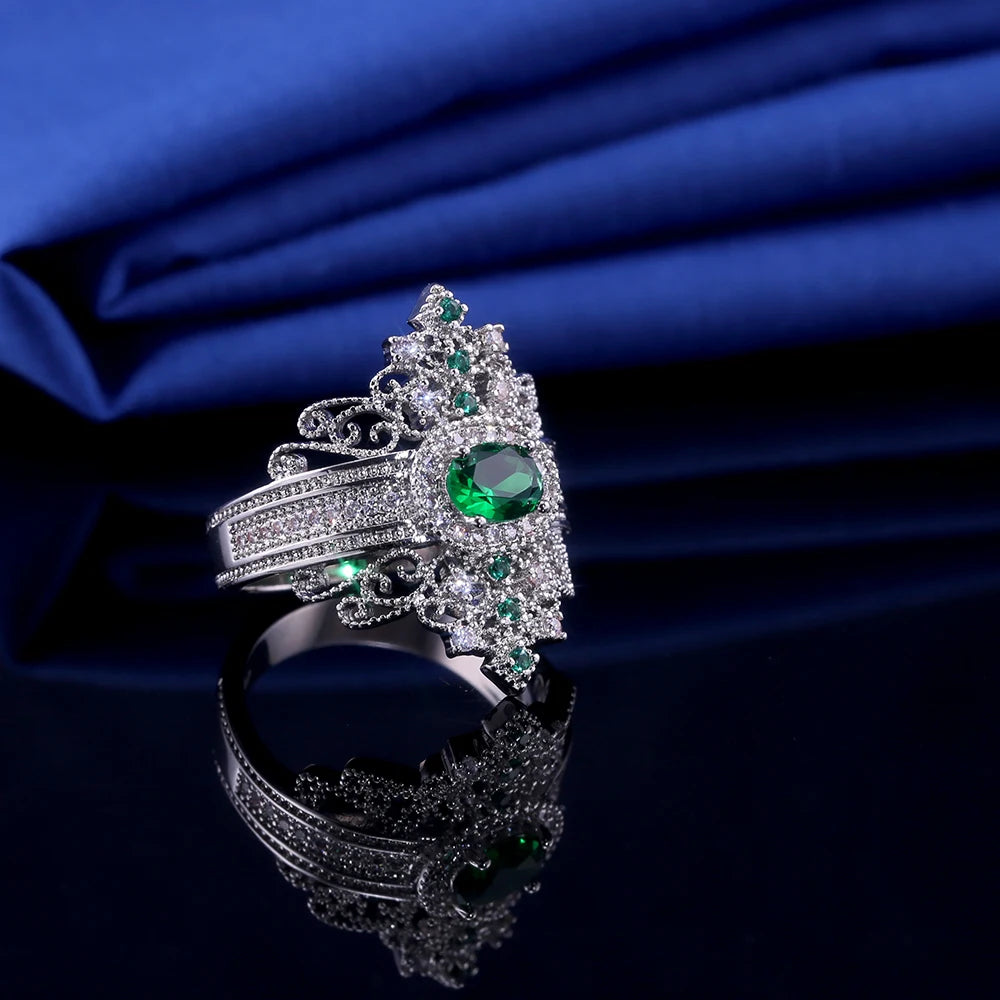 Huitan Ancient Egypt Luxury Crown Shaped Party Rings For Women Hyperbole Jewelry-losil