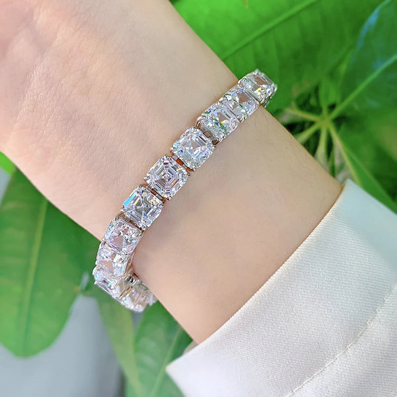 OEVAS 100% 925 Sterling Silver 7*7mm Square High Carbon Diamond Pagoda Bracelet-losil