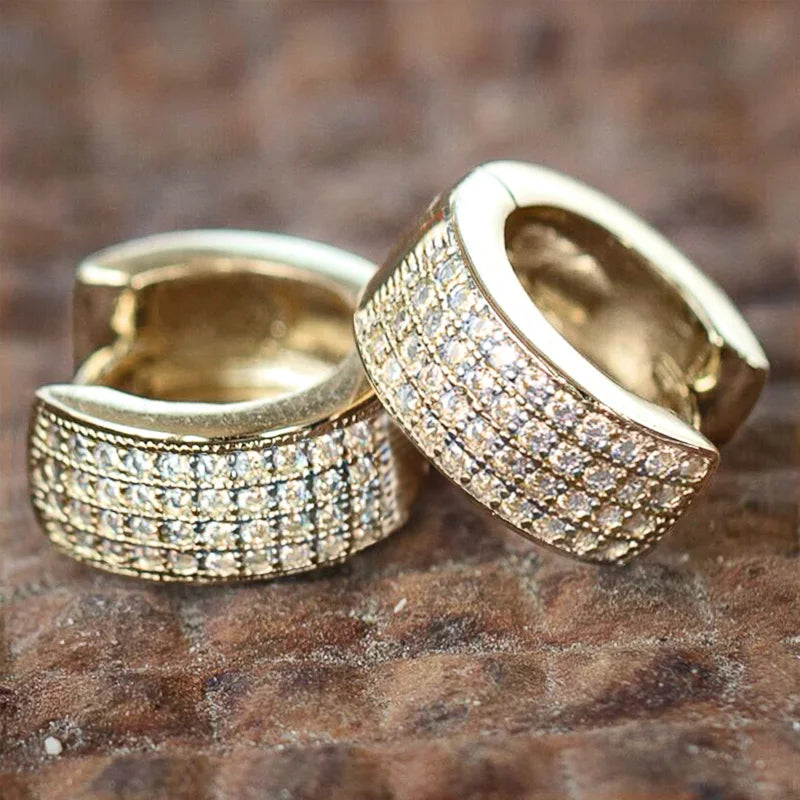 Huitan Small Round Hoop Earrings for Men/Women Shiny White Zirconia Simple Stylish-losil