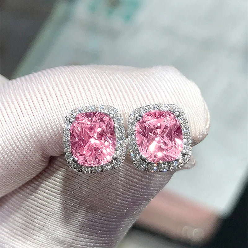 Huitan Classic Cushion Shape Stud Earrings with Brilliant Cubic Zirconia Stone Wedding-losil