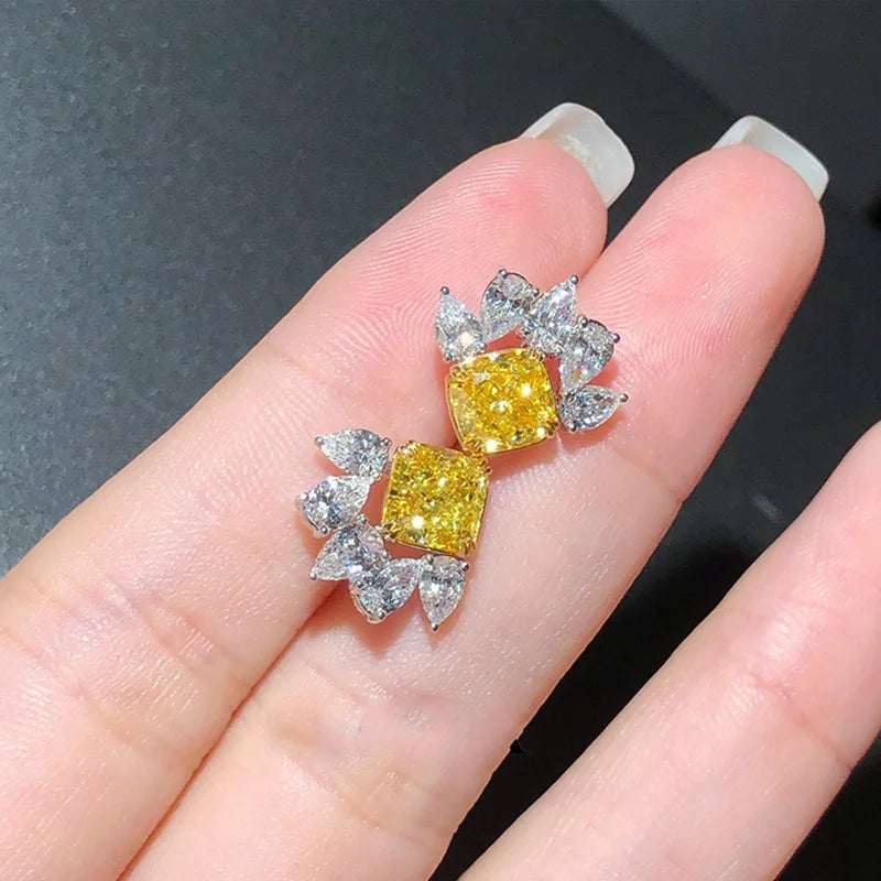 Huitan Fashion Small Fresh Stud Earrings for Women with Yellow/White Cubic Zirconia-losil