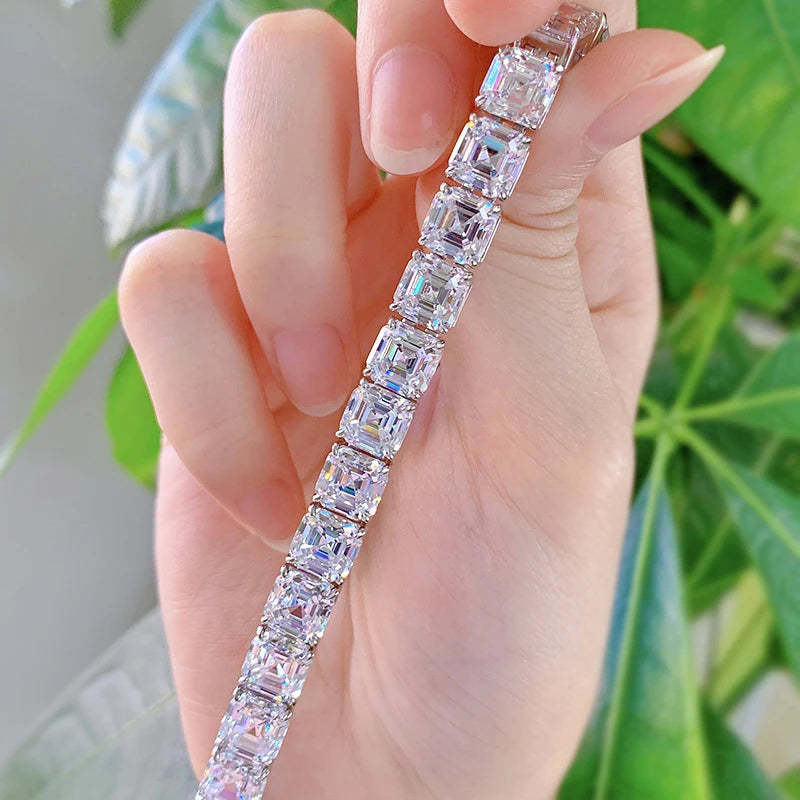OEVAS 100% 925 Sterling Silver 7*7mm Square High Carbon Diamond Pagoda Bracelet-losil