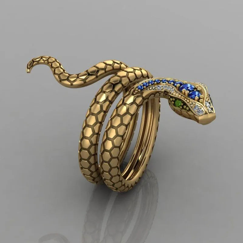 Huitan New Punk Coiled Snake Rings for Women Multicolor CZ Stones Dance-losil