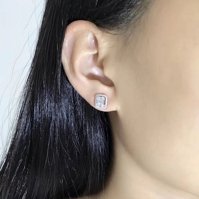 Huitan Geometric Shaped Cubic Zirconia Stud Earrings Women Daily Wear Wedding Party-losil