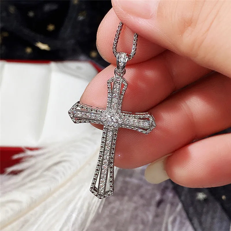 Huitan Hip Hop Cross Necklace for Women with Dazzling CZ Stone Luxury-losil