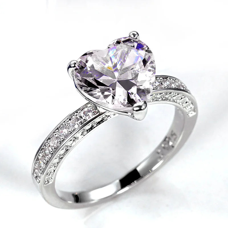 Huitan Luxury Solitaire Women Heart Engagement Rings AAA Pink Cubic Zirconia Proposal-losil