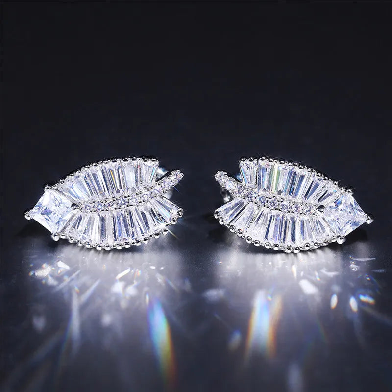 Huitan Fashion Leaves Stud Earrings with Shiny CZ Stone Creative Design Ear-losil