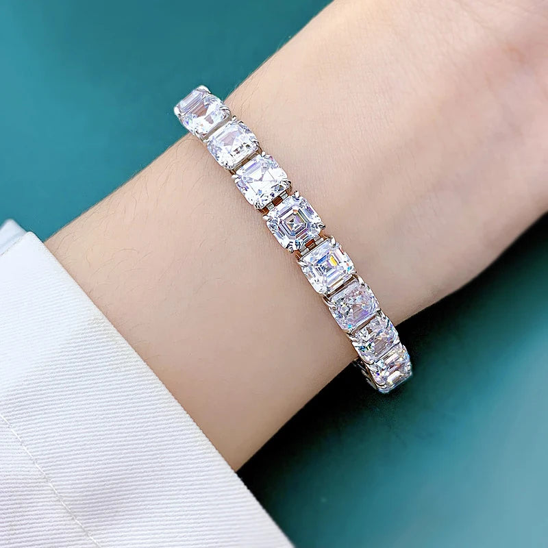 OEVAS 100% 925 Sterling Silver 7*7mm Square High Carbon Diamond Pagoda Bracelet-losil