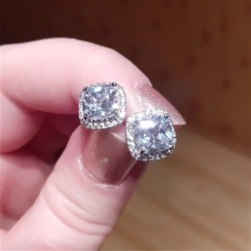 Huitan Classic Cushion Shape Stud Earrings with Brilliant Cubic Zirconia Stone Wedding-losil