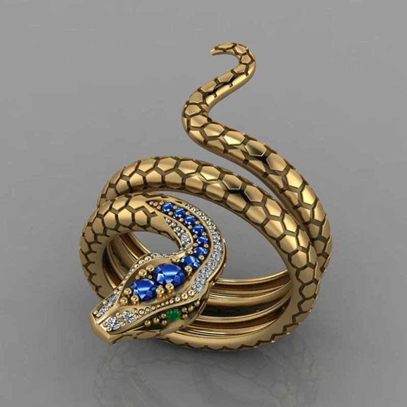 Huitan New Punk Coiled Snake Rings for Women Multicolor CZ Stones Dance-losil