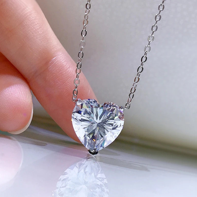 OEVAS 100% 925 Sterling Silver 12*12mm Heart High Carbon Diamond Pendant Necklace-losil