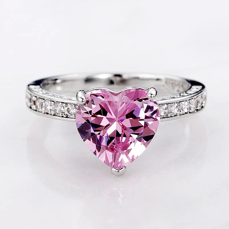 Huitan Luxury Solitaire Women Heart Engagement Rings AAA Pink Cubic Zirconia Proposal-losil