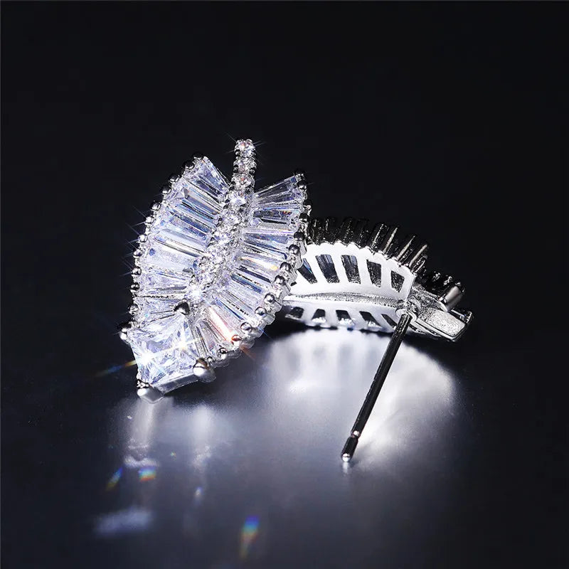 Huitan Fashion Leaves Stud Earrings with Shiny CZ Stone Creative Design Ear-losil