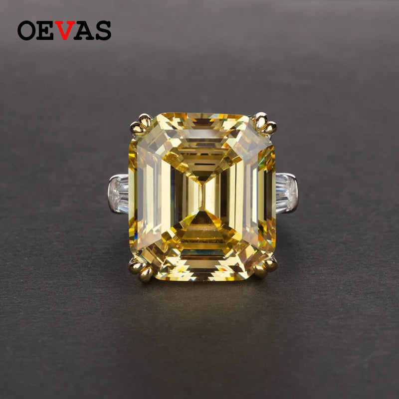 OEVAS 100% S925 Sterling Silver Luxury Square Pink Yellow White High Carbon-losil