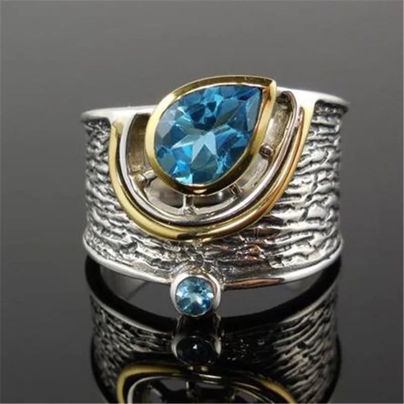 Huitan Drop Shipping Ethnic Women Rings Personality Design with Water Drop Stone-losil