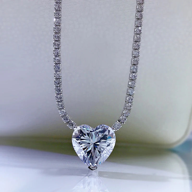 OEVAS 100% 925 Sterling Silver Heart High Carbon Diamond Pendant Necklace For-losil