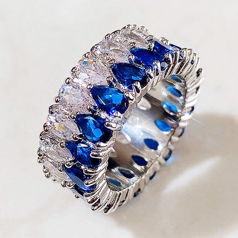 Huitan Fashion Eternity Promise Rings Women Colorful Cubic Zircon Stylish Female Accessories-losil